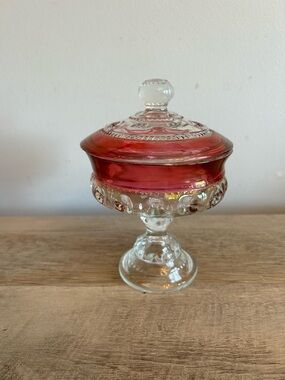 Indiana Glass Kings‎ Crown Ruby Red Bowl W/Lid. 7.25" Tall Vintage Cranberry